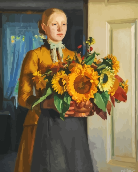 Young Girl With Sunflowers Paint By Numbers.png
