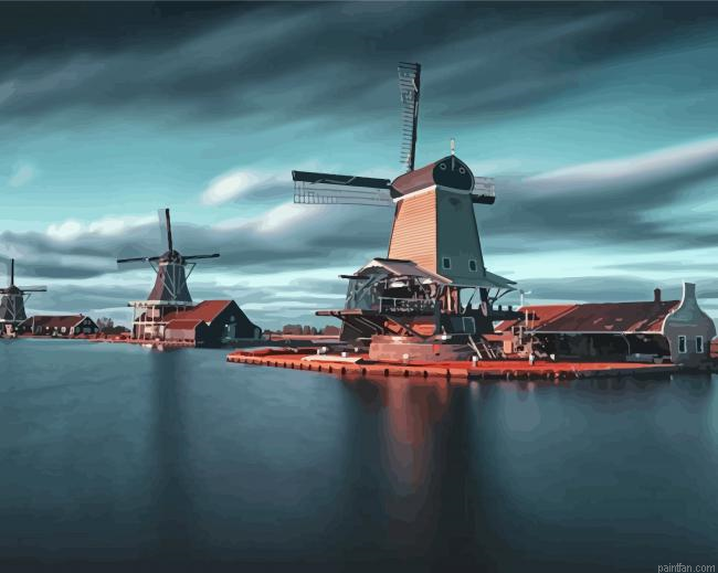 Zaanse Schans Windmills Paint By Numbers.png